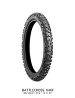 Bridgestone Battlecross X40 51M Hard Front Tyre - 80/100-21"