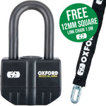 Oxford Boss Alarm 16mm Padlock Black (incl. FREE Cro-Mo 12mm Gold Series Chain 1.5m)