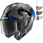 Shark Evo-GT Tekline Black Anthracite Blue Flip Front Motorcycle Helmet & Visor