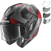 Shark Evo-GT Tekline Matt Black Anthracite Red Flip Front Motorcycle Helmet & Visor