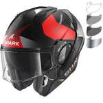 Shark Evo-GT Tekline Matt Black Red Flip Front Motorcycle Helmet & Visor