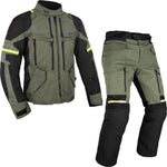 Oxford Rockland Motorcycle Jacket & Trousers Khaki Black Fluo Kit