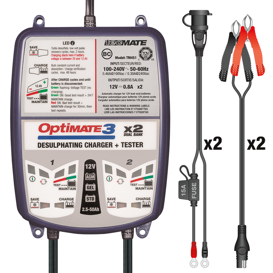 TecMate Optimate 3 X 2 Bank Battery Charger