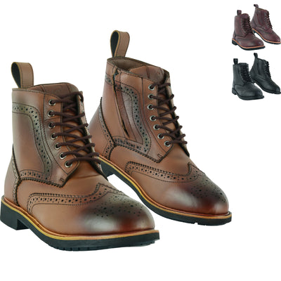 Black Officer  Brogue Motorcycle Boots