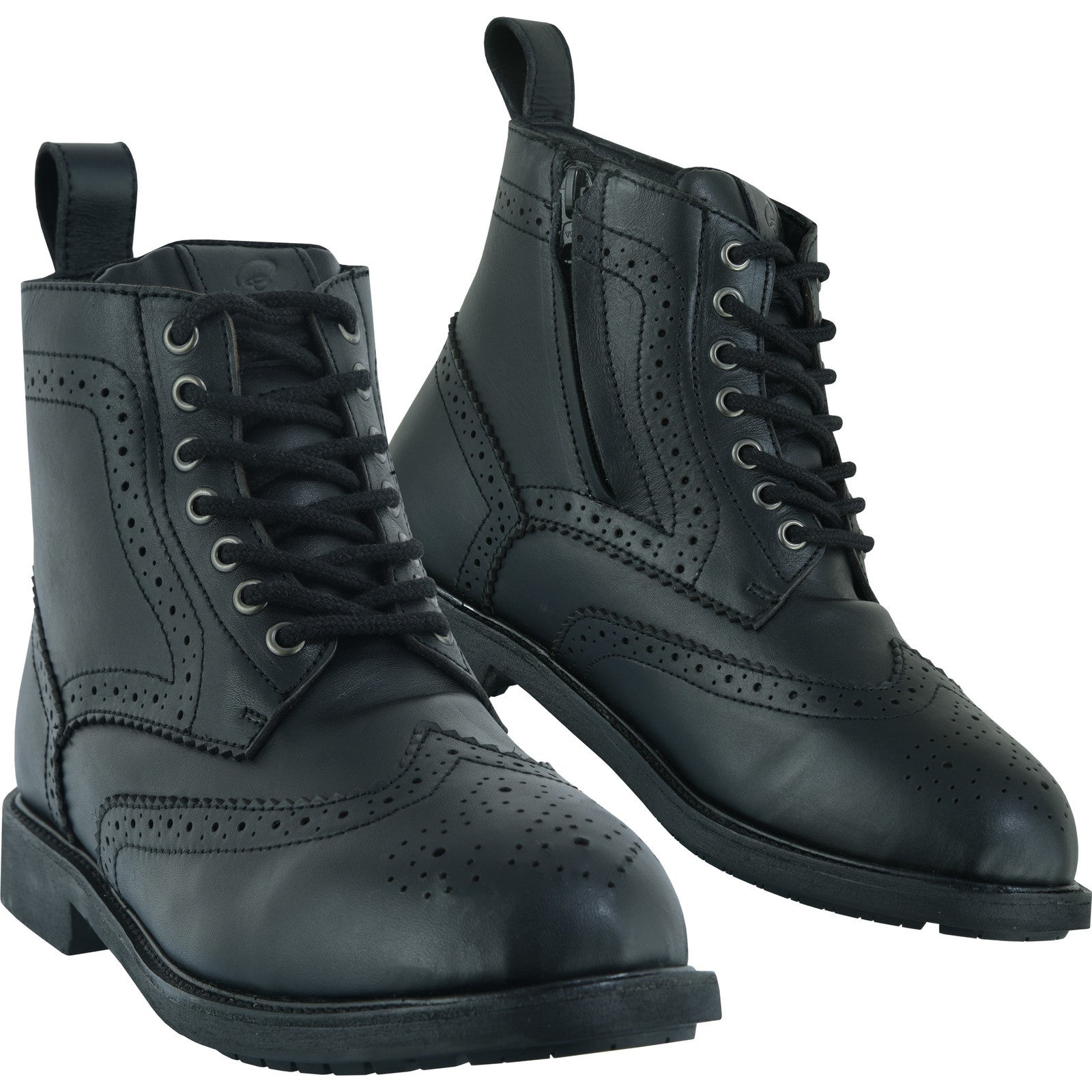 Black Officer Brogue Motorcycle Boots