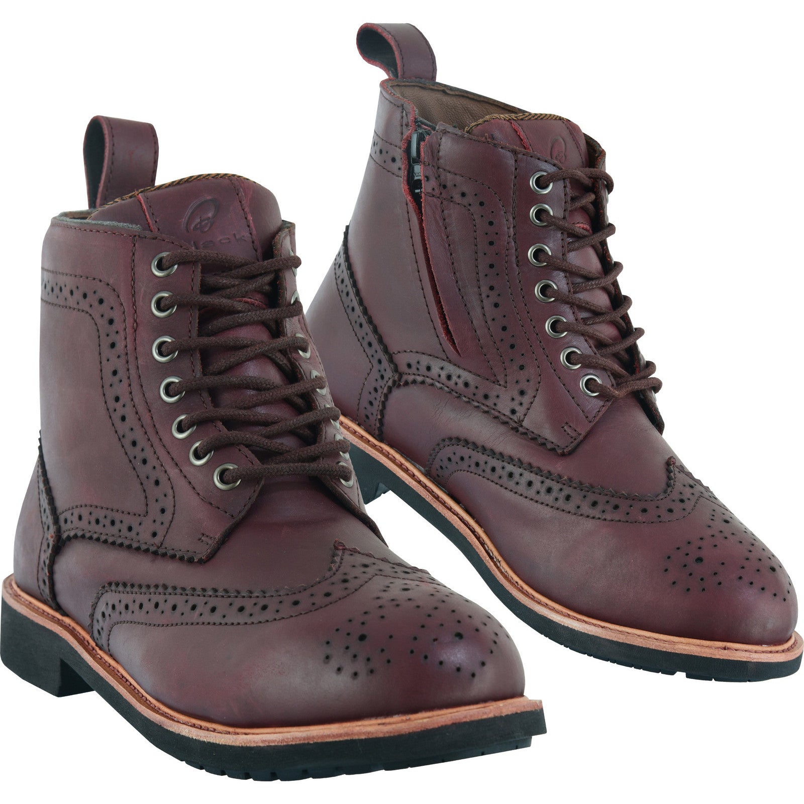 Black Officer Brogue Motorcycle Boots