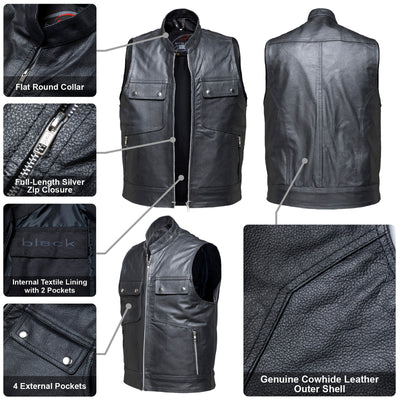 Black Highway Leather Motorcycle Vest