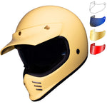 Black Royale II Retro ECE R22.06 Gloss Cream Motorcycle Helmet and Internal Visor