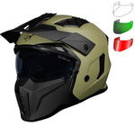 Black Street Fighter ECE R22.06 Matt Army Green Open Face Motorcycle Helmet and Internal Visor