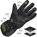 Black Odyssey Waterproof Leather Motorcycle Gloves