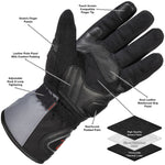 Black Voyage Waterproof Leather Motorcycle Gloves