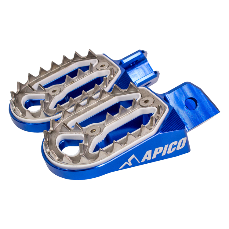 Apico Pro-Bite Foot Pegs - Yamaha PW50 1981-2022, PW80 1983-2006, DT 125/175 1974-75 - Blue